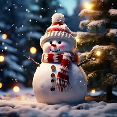 Obraz premium Beautiful snowman in winter landscape