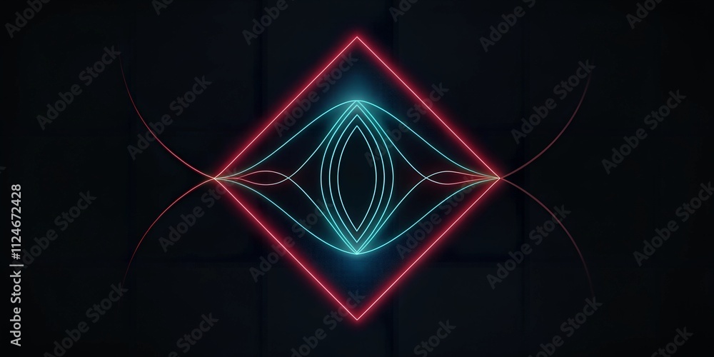 Poster vibrant geometric design with neon lines on a black background showcasing intricate patterns