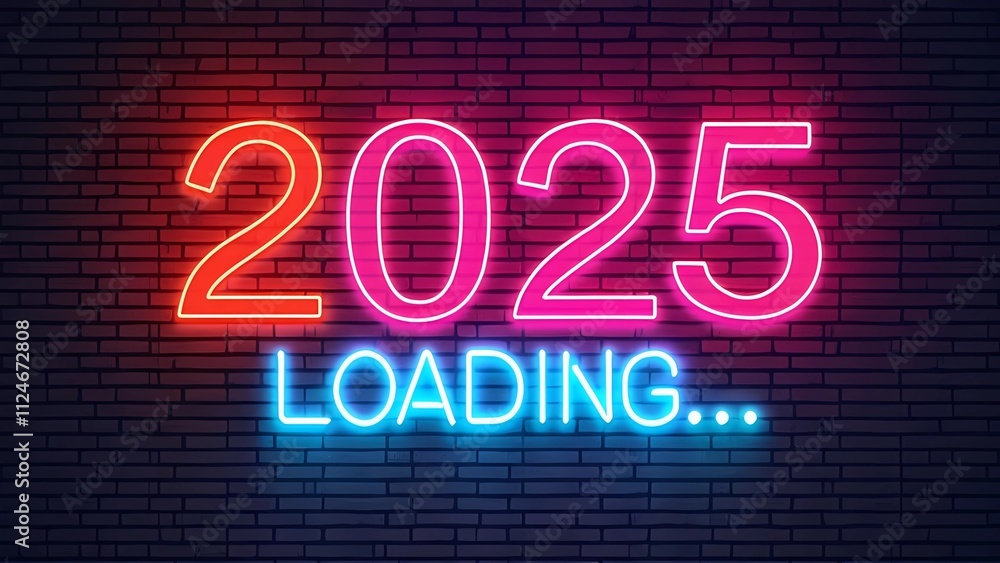 Poster a loading screen featuring the text 2025 loading in a sleek font, generative ai
