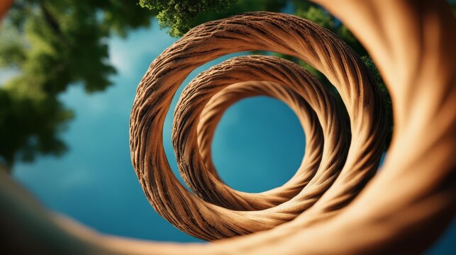 Tree branches twisting into fractal-like spirals, blending nature with mathematics