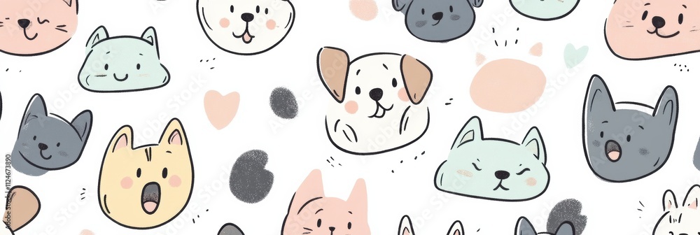 Aufkleber a charming doodle pattern features various dog faces, providing a fun and lighthearted backdrop for 