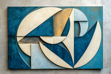 Abstract Blue and Beige Geometric Wall Art
