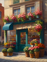 Fototapeta premium Flower Shop Oil Painting Illustration Art