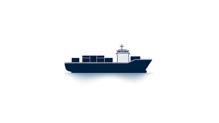 A simple line-drawing of a cargo ship, just the outline of the hull and cargo containers visible. Cargo ship minimalist design.