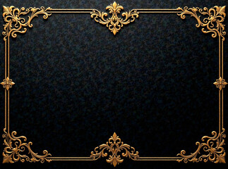 A matte black background with delicate gold filigree patterns. The intricate gold designs add a touch of vintage elegance to the sophisticated black surface.- Generative Ai 