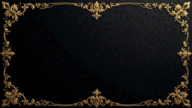 A matte black background with delicate gold filigree patterns. The intricate gold designs add a touch of vintage elegance to the sophisticated black surface.- Generative Ai 