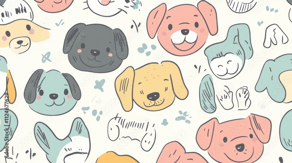 Aufkleber this creative design showcases a variety of cheerful dog faces in a playful doodle style, complete w