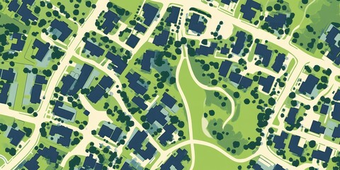 Obraz premium Clean and simple map of a suburban neighborhood with parks, schools, and roads, minimalistic style, and text space on the bottom half.