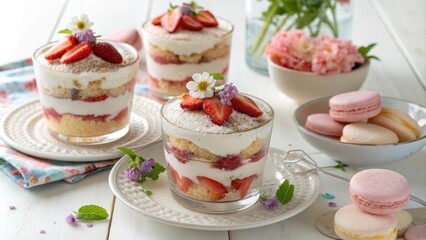 Strawberry Tiramisu Dessert Served in Individual Glass Cups