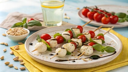 Trendy Caprese Skewers Platter with Cherry Tomatoes and Mozzarella