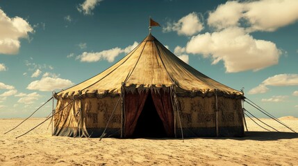 A solitary Arab tent on a blank backdrop.