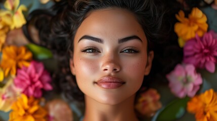 Naklejka premium Beauty surrounded by colorful flowers captures a serene moment in nature