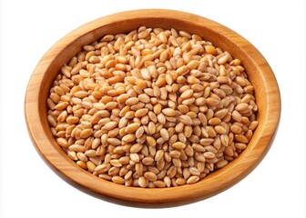 Fototapeta premium Wooden Bowl Wheat Grains Top View Aerial Photography High-Resolution Image Clipping Path Isolated White Background