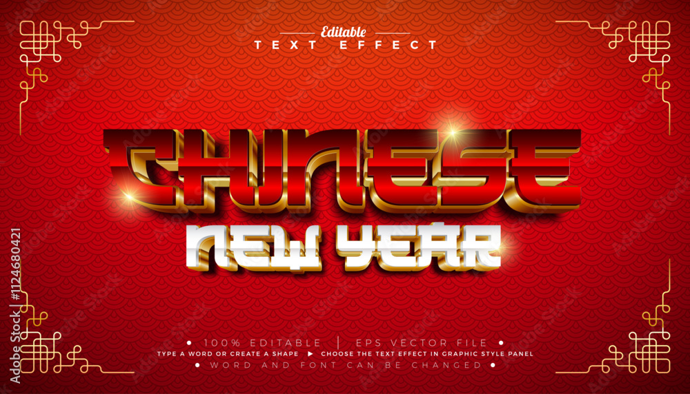 Fototapete chinese new year 3d text effect design editable and scalable vector graphic style effect with red an