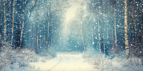 Winter forest with snow gently covering the ground and trees, creating a peaceful, serene atmosphere, with the upper half reserved for text.