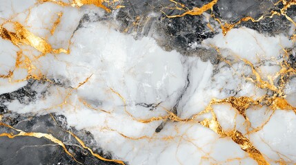 Swirling white and grey marble with gold veins.