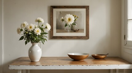 A vase of flowers sitting on top of a wooden table.