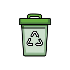 Green color recycle bin icon over white background, fill style, vector illustration