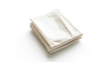 Stack of white plastic bags on light background, minimalist concept