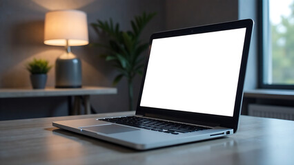 Fototapeta premium Generative AI : Workspace with mockup blank screen laptop computer. 2025 