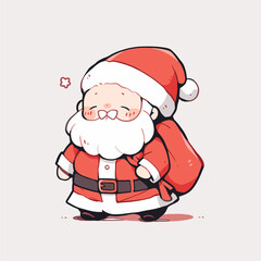Adorable Chibi Santa Claus with Gift Bag Illustration Art. Cute Santa Vector.