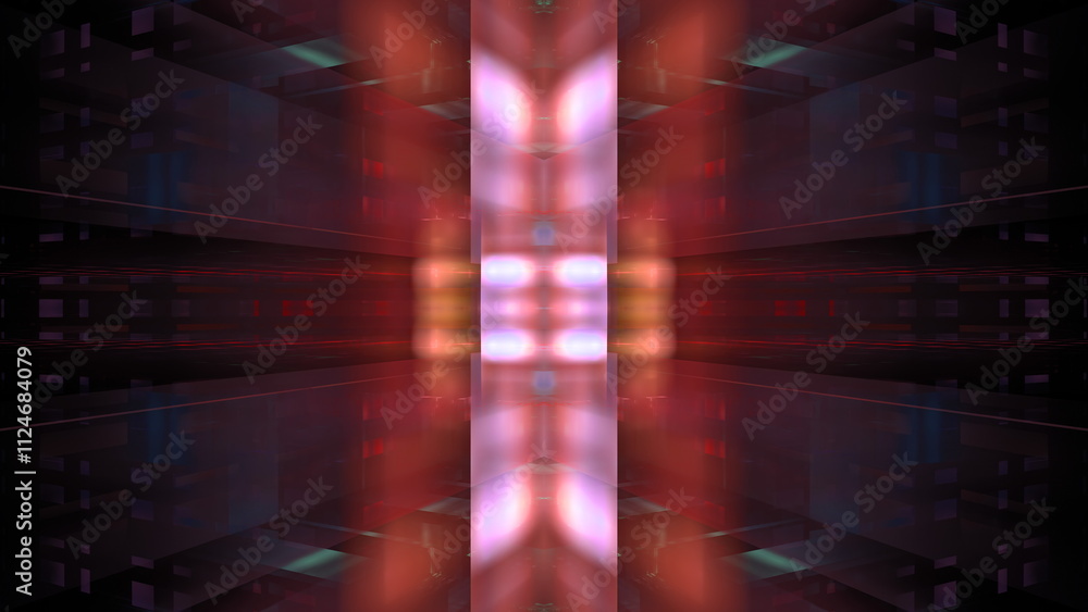 Poster Abstract composition features vibrant colors and dynamic patterns creating a visually stimulating experience. interplay of light and reflections enhances the digital atmosphere. 3d render