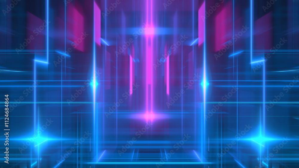 Poster dynamic display of glowing lights and geometric patterns creates a captivating digital landscape, sh