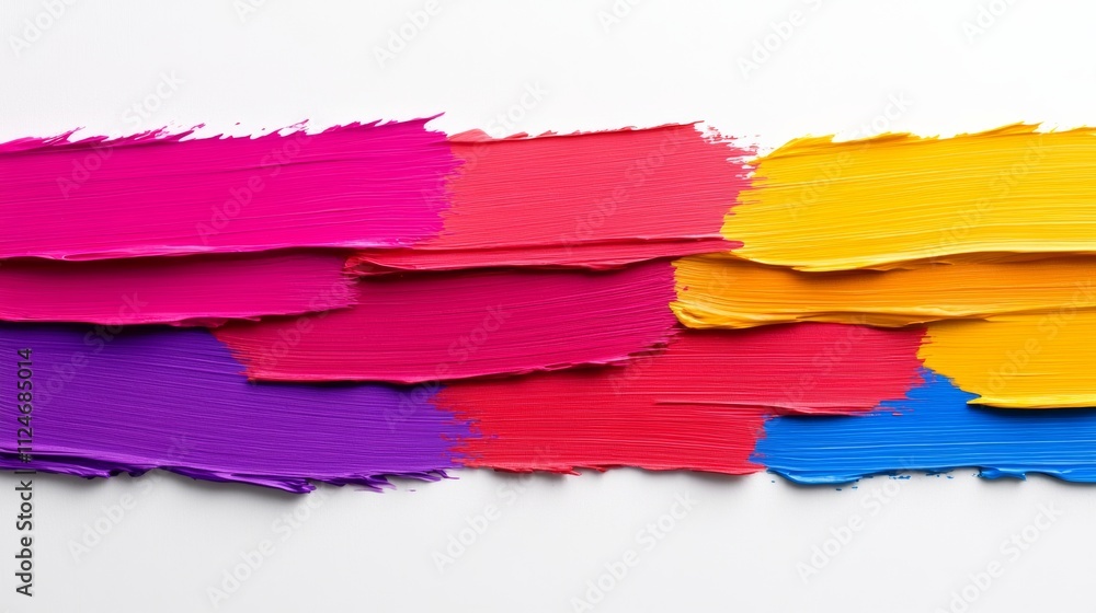 Poster colorful paintbrush stroke with a rainbow of colors. the brush strokes are overlapping and creating 