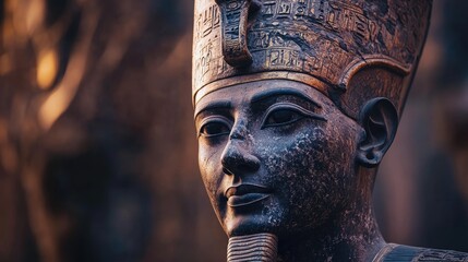 a statue of an ancient egyptian king wearing a crown