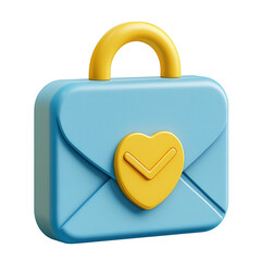 Bright 3D Cartoon Encrypted Email Icon with Heart Shape on White Background