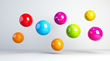 Colorful array of balls are floating in the air. The balls are of different colors and sizes, creating a vibrant and dynamic scene. Concept of energy and movement, as if the balls are in mid-flight