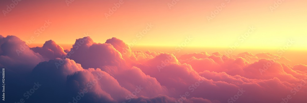 Poster serene twilight sky with softly glowing layered clouds - dreamy atmosphere and minimalistic design