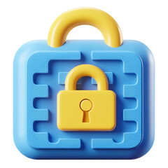 Bright 3D Cartoon-Style QR Code Icon with Padlock on Minimal White Background