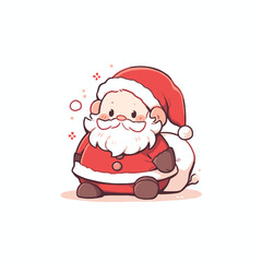 Adorable Chibi Santa Illustration in Red and White. Cute Santa Vector.