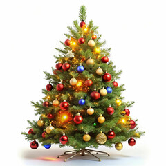 A Christmas tree adorned with colorful ornaments, shimmering lights,