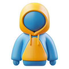 Bright 3D Hacker Silhouette Icon in Bold Blue and Yellow Cartoon Style