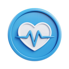 Bright 3D Heartbeat Icon with Heart Symbol in Minimalist Cartoon Style on White Background