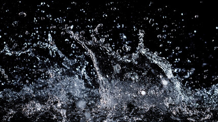 Water droplets create splashes against a dark background in a dynamic display of movement