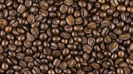 Obraz premium Natural Coffee Beans Texture and Color Display, Close-Up Study of Bean Surface, Rich Tones and Varieties