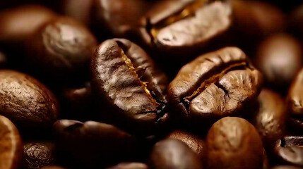 Natural Coffee Beans Texture and Color Display, Close-Up Study of Bean Surface, Rich Tones and Varieties
