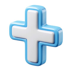Obraz premium Bright Blue and White 3D Medical Cross Icon with Rounded Edges and Matte Finish