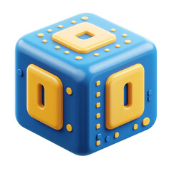 Bright Blue and Yellow 3D Cartoon-Style Binary Code Icon Block on Minimal White Background