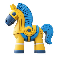 Bright Blue and Yellow 3D Cartoon-Style Trojan Horse Icon with Minimal Design
