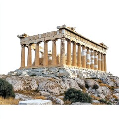 Obraz premium Ancient Greek architecture isolated on white, showcasing cultural heritage, classical design, and historical significance for education, art, and tourism.