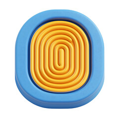 Bright Blue and Yellow 3D Fingerprint Scanner Icon with Rounded Edges and Minimal Cartoon-Style Design