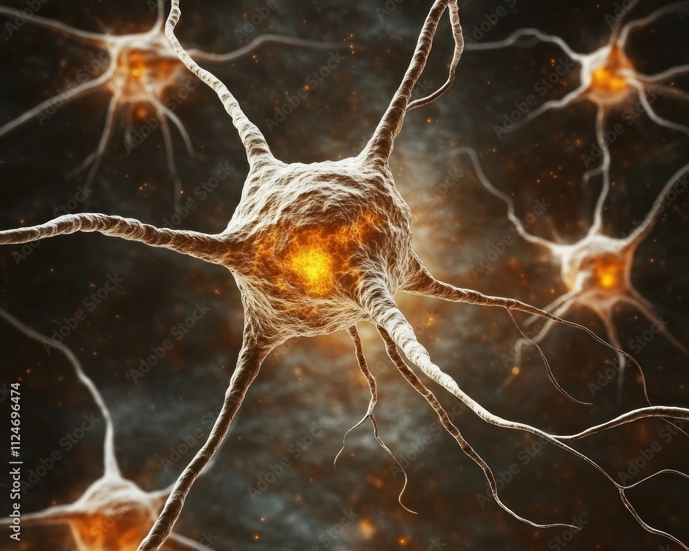 Poster illuminating the mind brain neurons lighting up with cognition-focused patterns, representing cuttin
