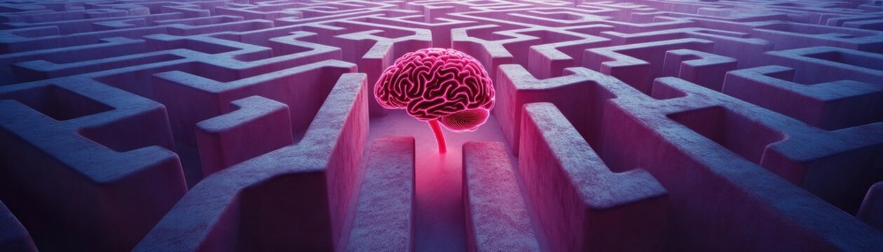 Navigate Your Mind's Maze Illuminated Pathways to Enhanced Focus and Problem-Solving This captivating image showcases a brain at the heart of a luminous maze, symbolizing the journey of learning and