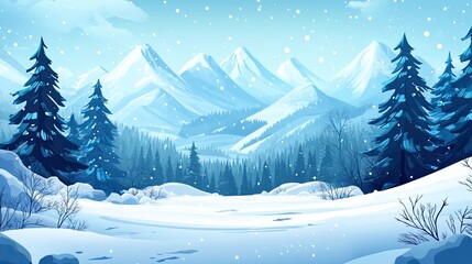 Naklejka premium Winter mountains in snowy weather. Winter forest landscape with mountains and snow in the background.