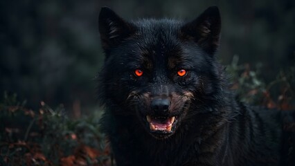 Naklejka premium An intense and dramatic image of an angry black wolf