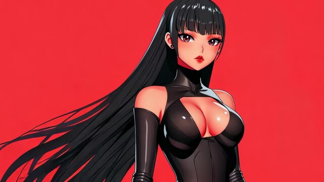 Cyberpunk girl posing with hair blowing in the wind